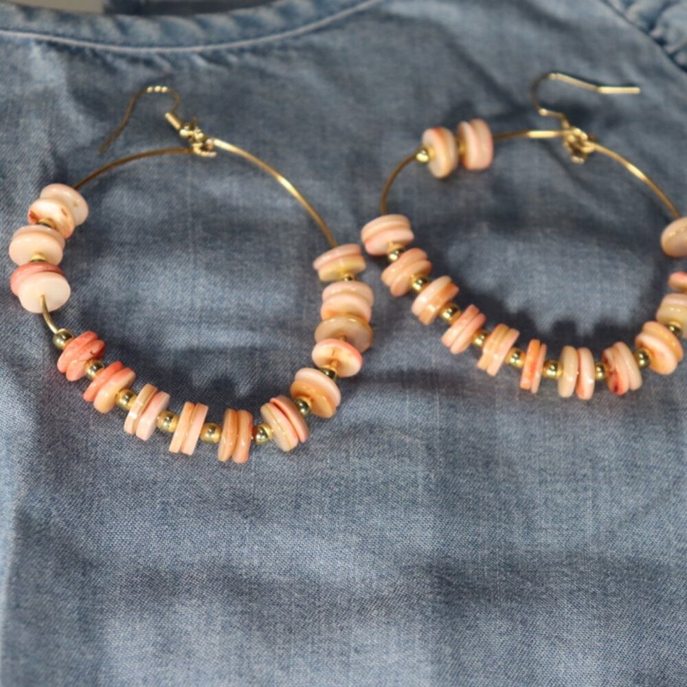 Handmade Salmon Disk Hoop Earrings